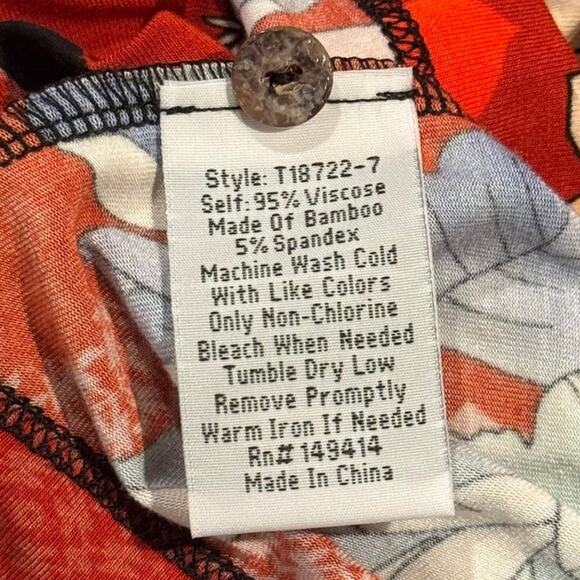 Johnny Was Top 3/4 Sleeve Floral Henley Boho Cottage Maximalist Red Black Large - Picture 4 of 7